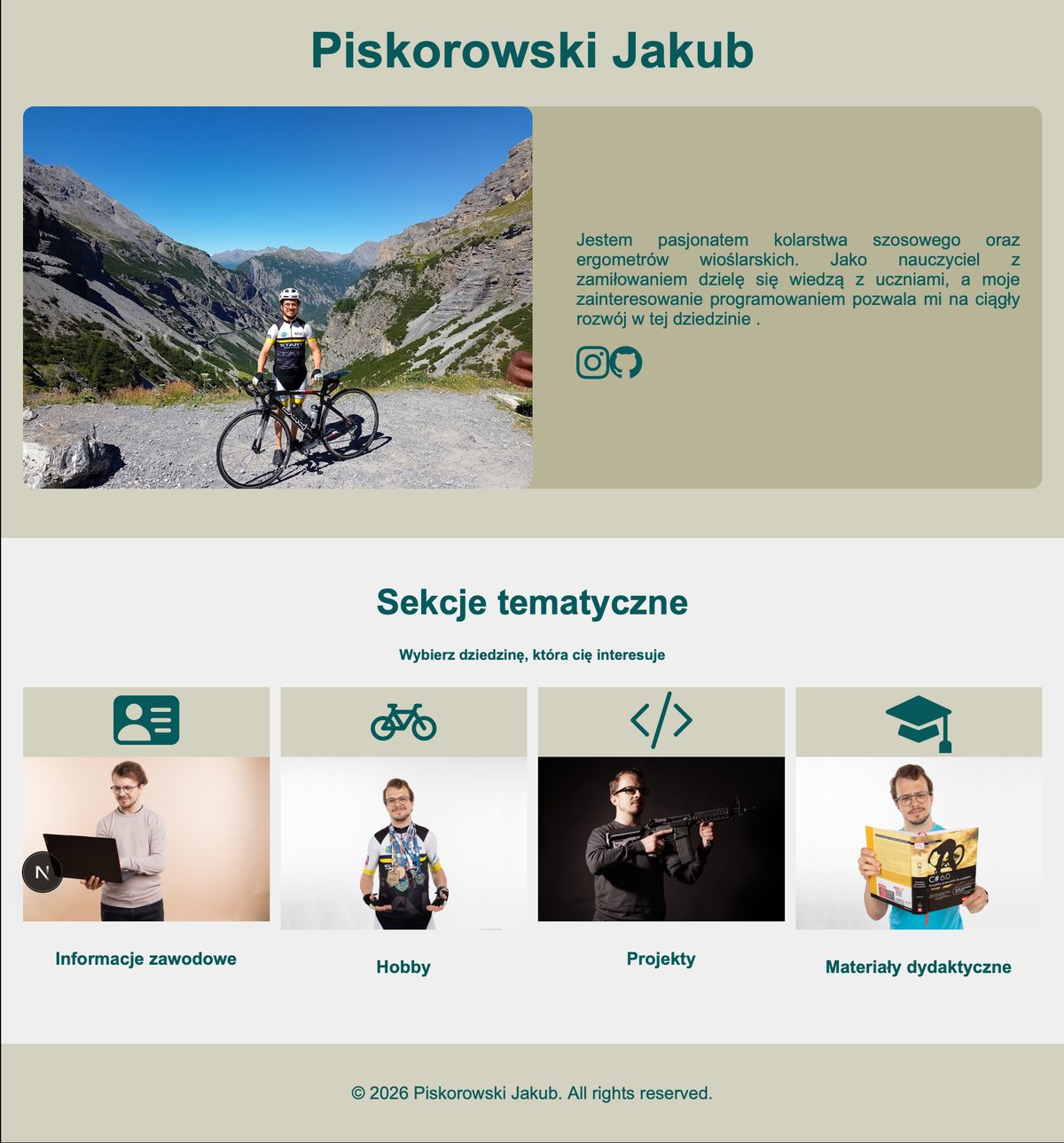Strona główna w beżowo-zielonym motywie