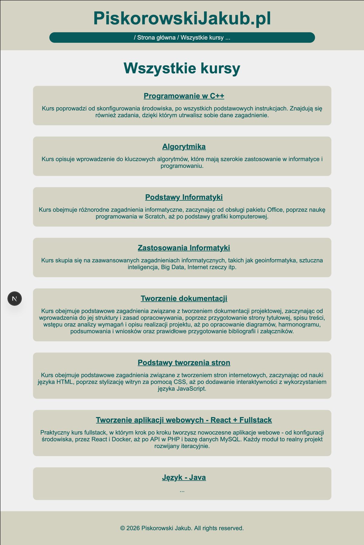 Lista kursów w beżowo-zielonym motywie