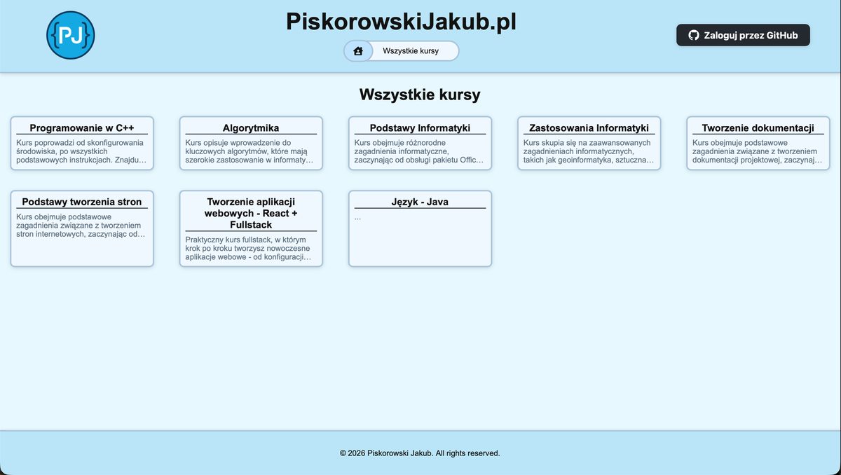 Lista kursów w jasnoniebieskim motywie